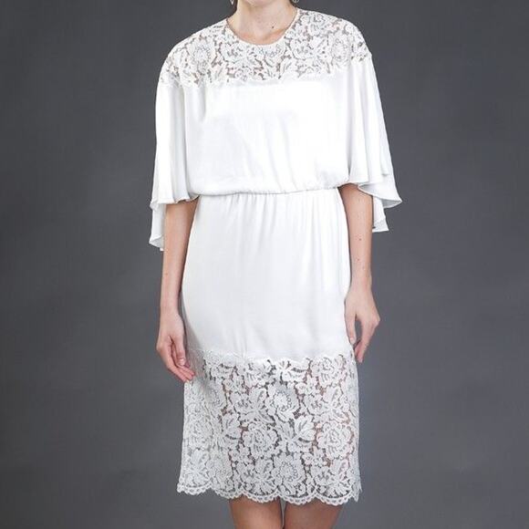 BCBGMaxAzria Lacie Lace Batwing Cape Midi Dress Retro Hollywood Bride White XS - Picture 1 of 13